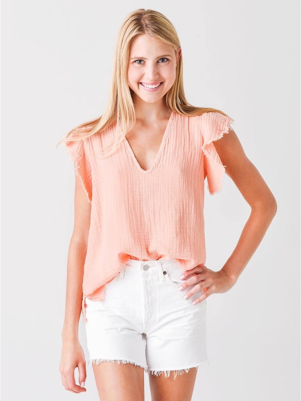 STARK X Women's Ruffle Sleeve Top Coral Sands Pink 100% Cotton XS